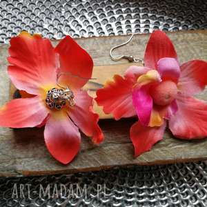 kolczyki kwiaty etno pompony lekkie