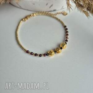 bransoletka moc i ochrona lawa wulkaniczna, turmalin czarny, granat bandmade