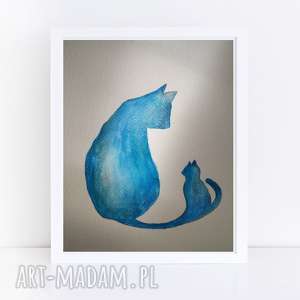 niebieskie koty - akwarela formatu 18/24 cm abstrakcja