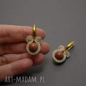 kolczyki sutasz z piaskiem pustyni, sznurek, błyszczące wieczorowe, wyjściowe