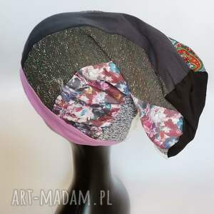 handmade czapki czapka turbanowa etno boho patchwork - na podszewce, rozmiar uniwersalny