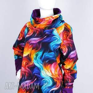 z fale kolorowe fiolet, bluza damska - kominem