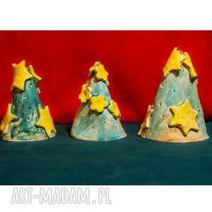 pomysł na upominki Zestaw ręcznie robionych ceramicznych choinek