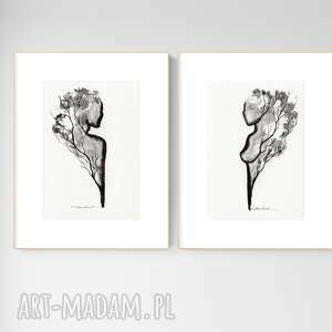 plakaty zestaw 2 grafik A4 wykonanych ręcznie, grafika czarno-biała, abstrakcja