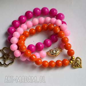 ręcznie robione bracelet by sis: różowe korale z kwiatem