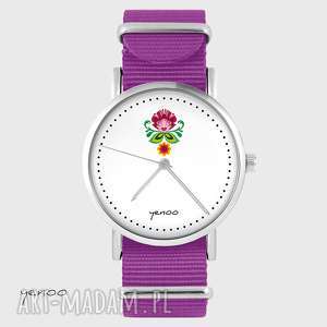 zegarek - folkowy kwiat amarant, nato, bransoletka, prezent zegarki