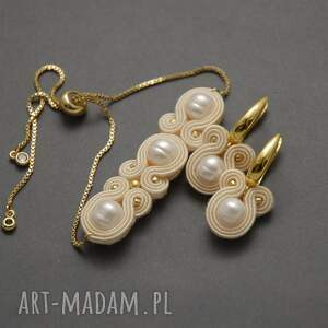 sisu komplet biżuterii sutasz z perłami sznurek, ecru, delikatny, kremowy