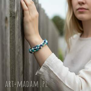 blue bransoletka lniana z kamieniami, lapis lazuli howlit turkusowy