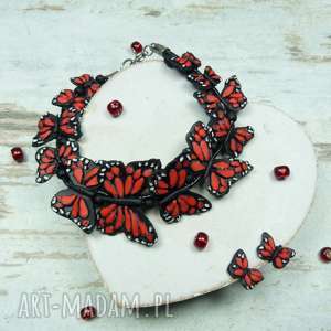 komplet biżuterii motyle - czerwono czarny, prezent, lato