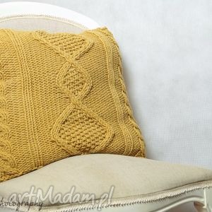 handmade poduszki poduszka musztardowa z motywem rombów