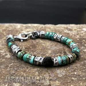 turkusy i czarny turmalin, bransoleta z turkusami, turmalinem