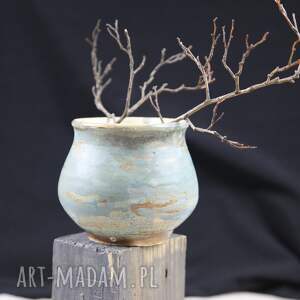 wazon szaro - niebiesko zielony na kwiaty, prezent, święta, glina