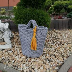 handmade torba - koszyk ze sznurka bawełnianego do ręki 23x30 cm