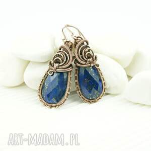 kolczyki z lapis lazuli dla niej wire wrapping, biżuteria artystyczna