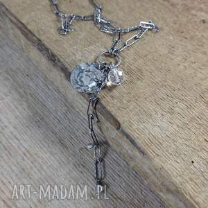 Delikatny naszyjnik z kwarcu, srebro oksydowane, 925, kwarc