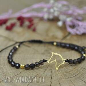 koń / konie - bransoletka z koniem, kwarc dymny, kamienie naturalne, horse