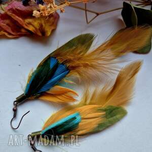 kolczyki leciutkie zielone pióra rękodzieło