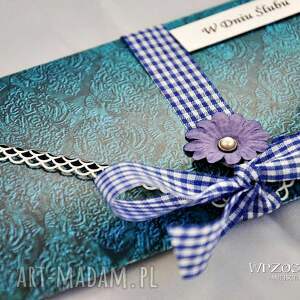 ręcznie wykonane scrapbooking kartki kopertówka ślubna niebieska