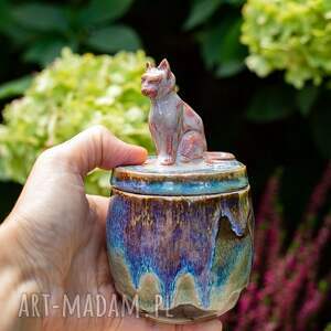 ręczne wykonanie ceramika urokliwy pojemnik/cukiernica z kotem - opal - na prezent