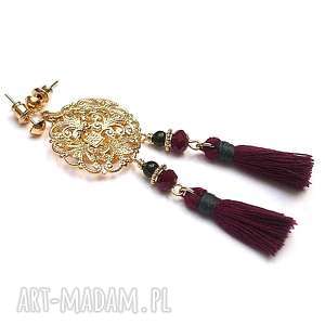 rosette burgund /18 - 04 2028/ kolczyki, chwosty, boho, szmaragd, nilu