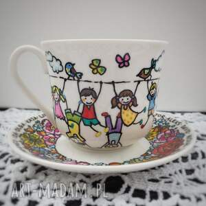 kubki ręcznie malowany zestaw dla nauczyciela filiżanka ze spodkiem zabawa