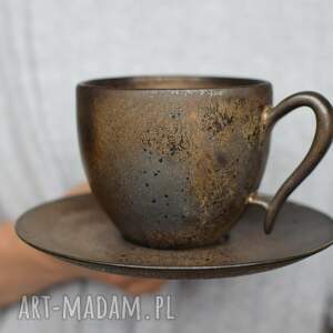 filiżanka rustykalna ciemne złoto i srebro 270ml kawę, ceramika