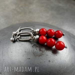 Prezent korale, czerwone kolczyki, srebro, koral, srebrne