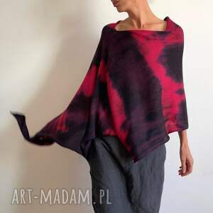 handmade poncho ponczo z baby alpaki red&black