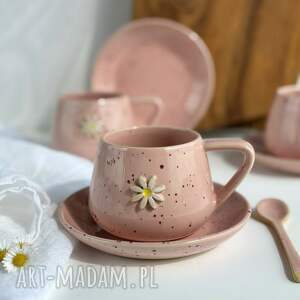 filiżanka ze spodkiem beczułka ręcznie robiona 250 ml - stokrotka różowa