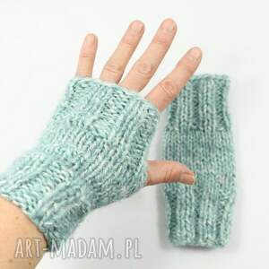 handmade rękawiczki mitenki rękawiczki bez palców dziergane miętowy