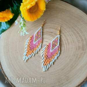 Kolczyki indiańskie z koralików, w żywych barwach