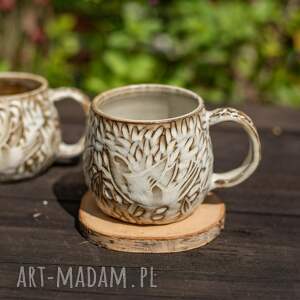 ceramika handmade kubek ceramiczny z ptakami | mały| kocham leśne beż | ok 250 ml |