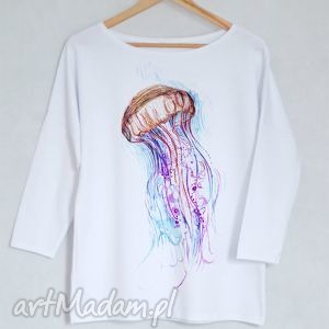 meduza bluzka bawełniana oversize s/m biała koszulka nadruk