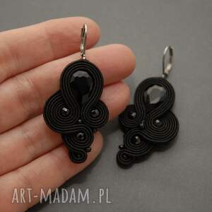 czarne klipsy sutasz, sznurek, eleganckie, wieczorowe, wyjściowe