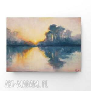 wieczór nad jeziorem - praca formatu 18/24 cm, pejzaż pastele suche