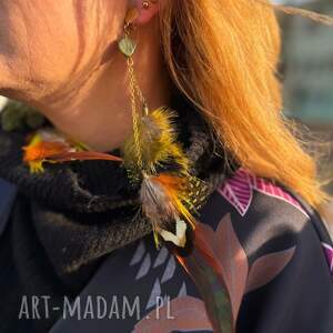 Klipsy pióra jesienne kolory boho - lekkie handmade
