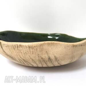 handmade ceramika miska w zieleni z roślinami