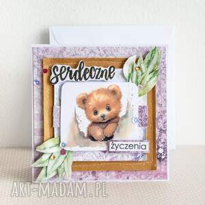 handmade scrapbooking kartki kartka uniwersalna - serdeczne życzenia - misiu