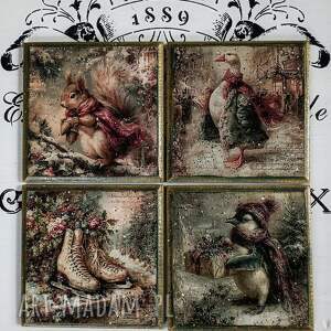Podkładki vintage decoupage Baśniowa Kraina - komplet 4 szt. (10x10 cm)