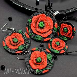 duży komplet biżuterii czerwone maki, biżuteria kwiaty, kolorowa biżuteria