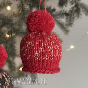 kocie motki ozdoba na choinkę, mini - czapeczka, czerwono złota ozdoby choinkowe