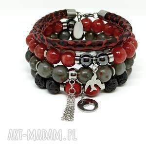 handmade blood stone - komplet bransoletek z kamieni naturalnych