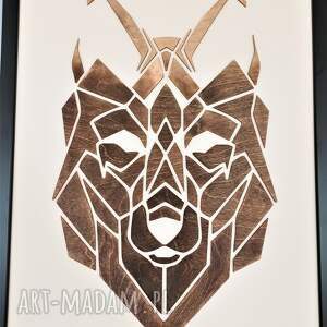 głowa wilka ombre cieniowana drewniana, obraz przestrzenny geometryczny 3d 40x50cm