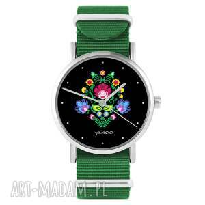 handmade zegarki zegarek - folkowy czarny - zielony, nylonowy