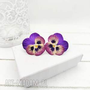 kolczyki - sztyfty z polimerowej gliny, małe artystyczny, kwiatowe