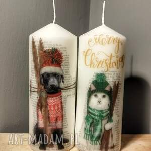 dekoracje świąteczne komplet świec dekoracyjnych 18 cm kot, pies, zima, świeca