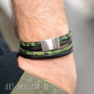 bransoletka skórzana military duo satin steel zapięcie magnetyczne, stla