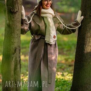 szal merino beżowy ecru z dodatkiem jedwabiu, włóczki premium