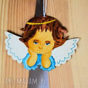 pokoik dziecka zawieszka drewniana - aniołek marzyciel ręcznie, malowana