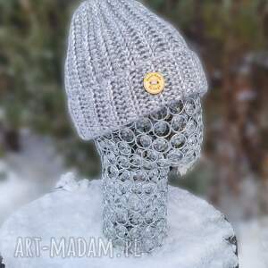 czapka w kolorza sebrnym, zimowa, jesienna szydełku